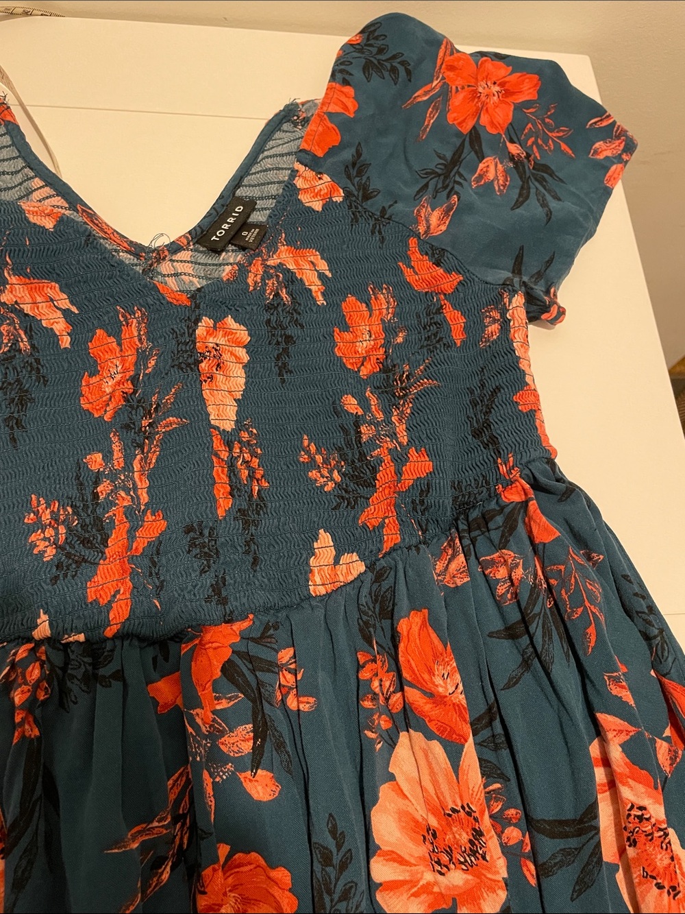 Torrid Brand Size 0 Women's 12 Floral Teal Midi Challis Smocked Dress - Picture 5 of 5